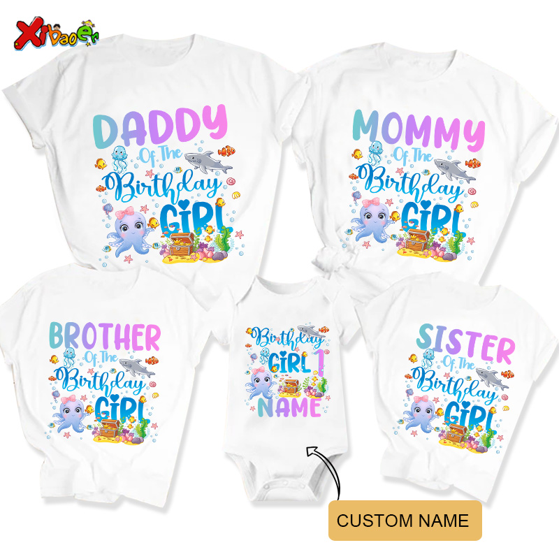 Aquarium Fish With Name - สัตว์ทะเลครอบครัวชุดวันเกิดสาว T เสื้อเสื้อวันเกิดปลา Octopus Crab Custom