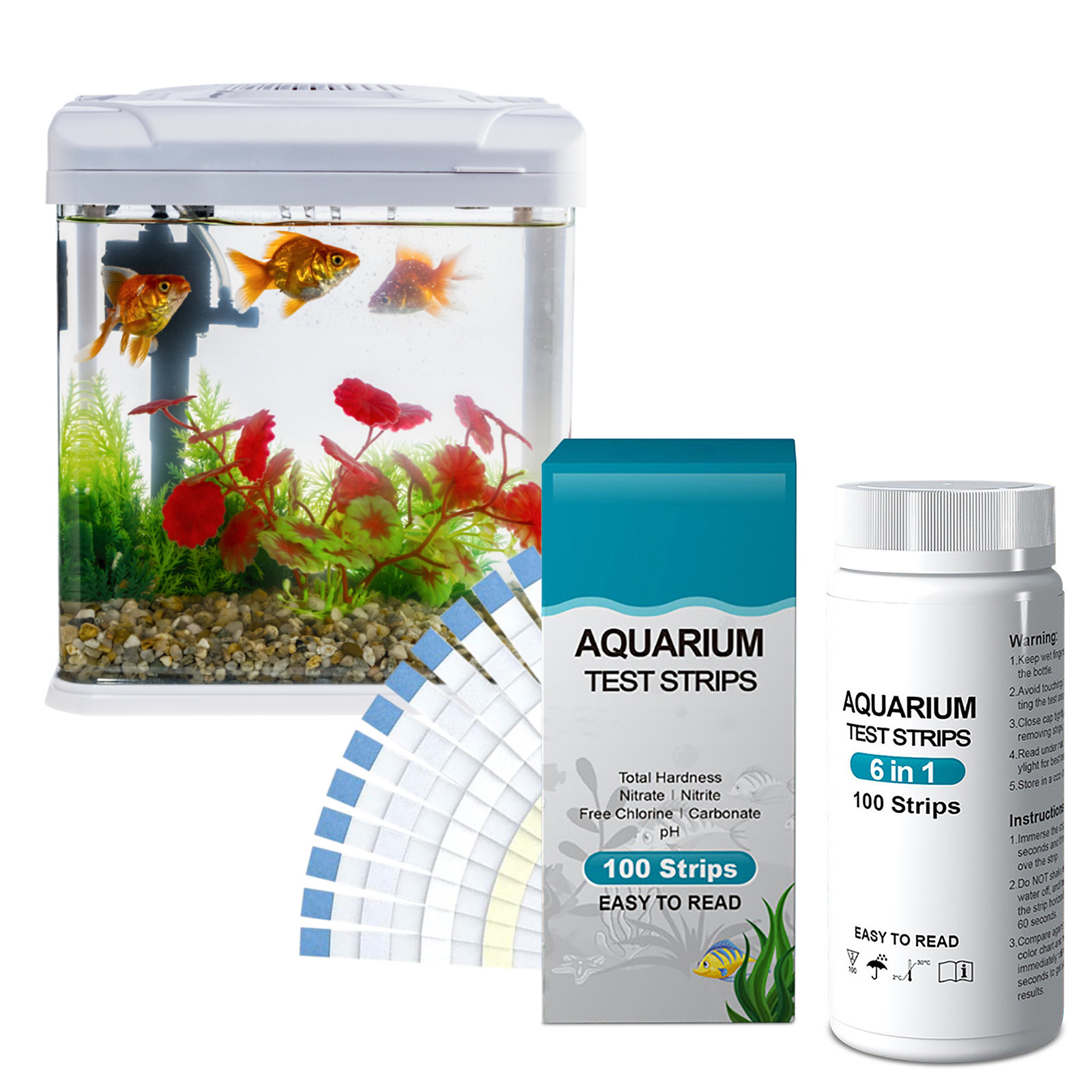 Aquarium Test Kit - 100pcs 6-in-1 แถบทดสอบคุณภาพน้ําชุด PH Nitrate Nitrite