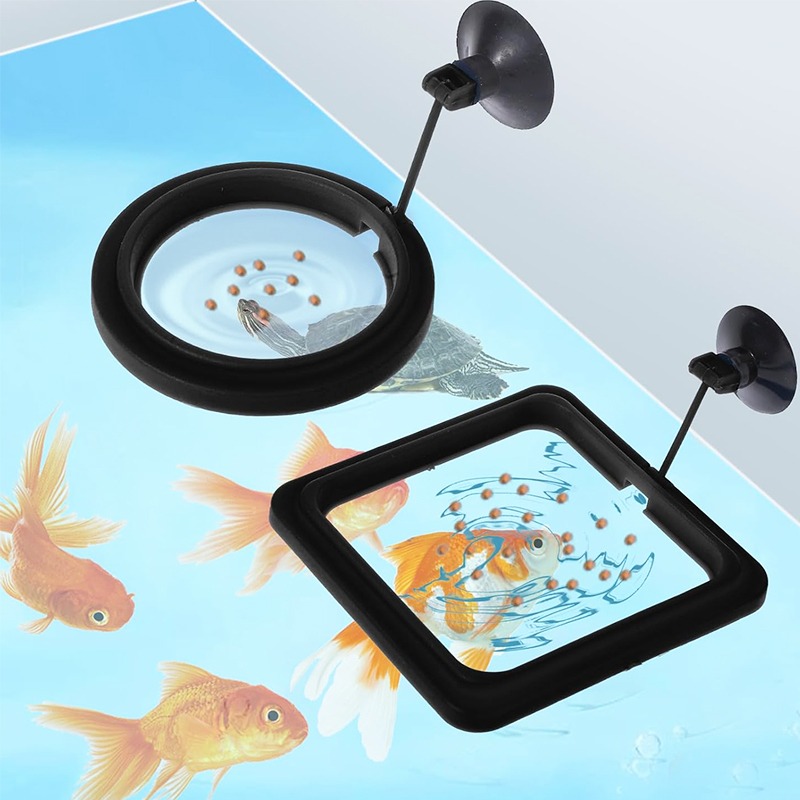 Aquarium Fish Price - ถาดให้อาหารปลาตู้ปลาแบบลอยน้ำ พร้อมถ้วยดูดสุญญากาศ อุปกรณ์เสริมสำหรับให้อาหารปลา รูปทรงสี่เหลี่ยมและวงกลม